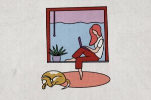 Ilustração de uso geral leitor assine folha jornal mídias sociais computador home office