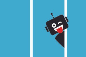 Um robô surge entre as colunas da página do jornal