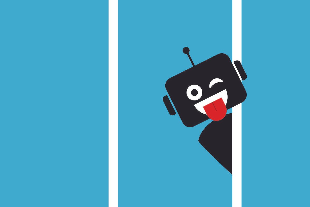 Um robô surge entre as colunas da página do jornal