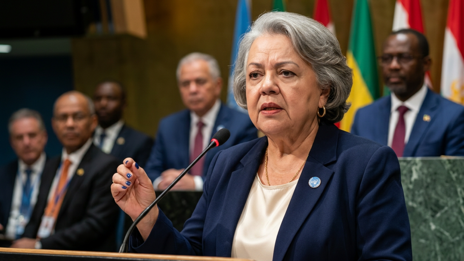 Myrinha Vasconcellos discursando na plenária da ONU durante a CSW70 sobre direitos das mulheres